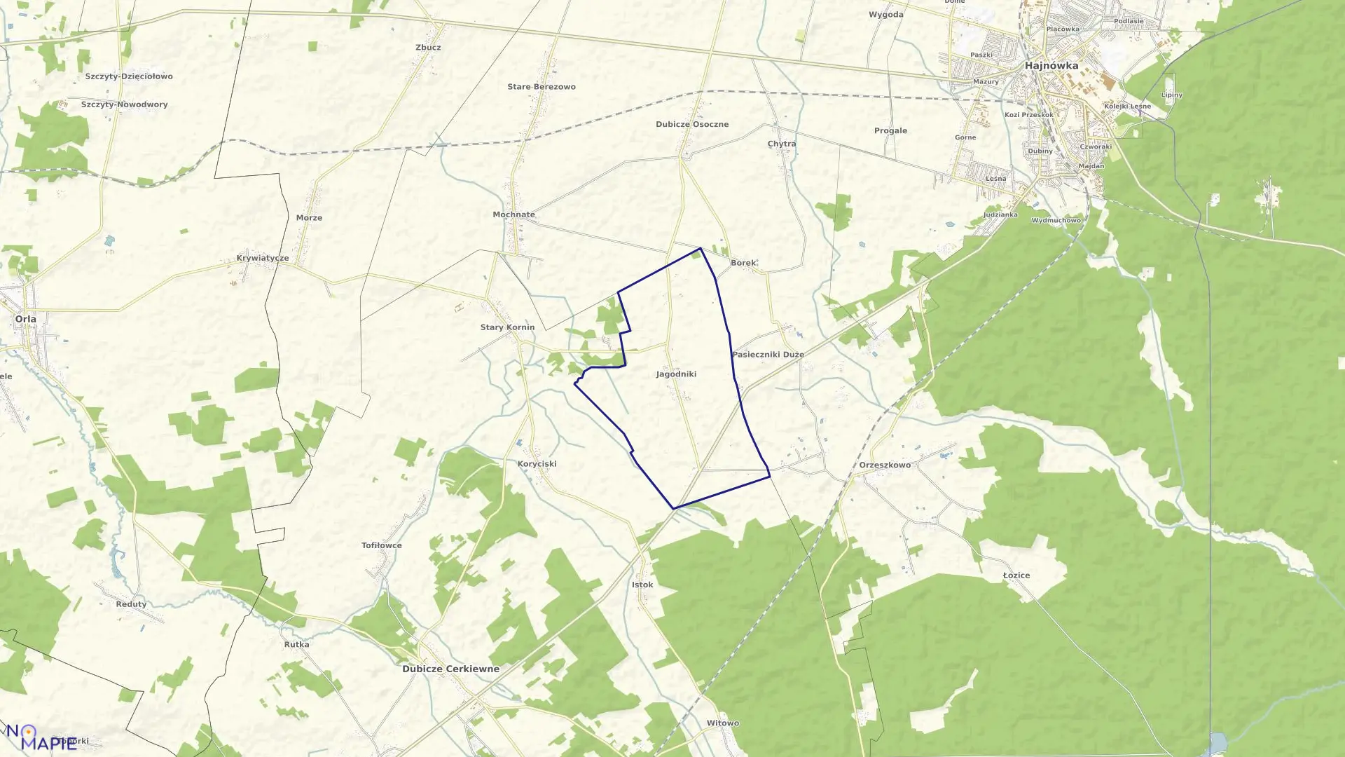 Mapa obrębu JAGODNIKI w gminie Dubicze Cerkiewne