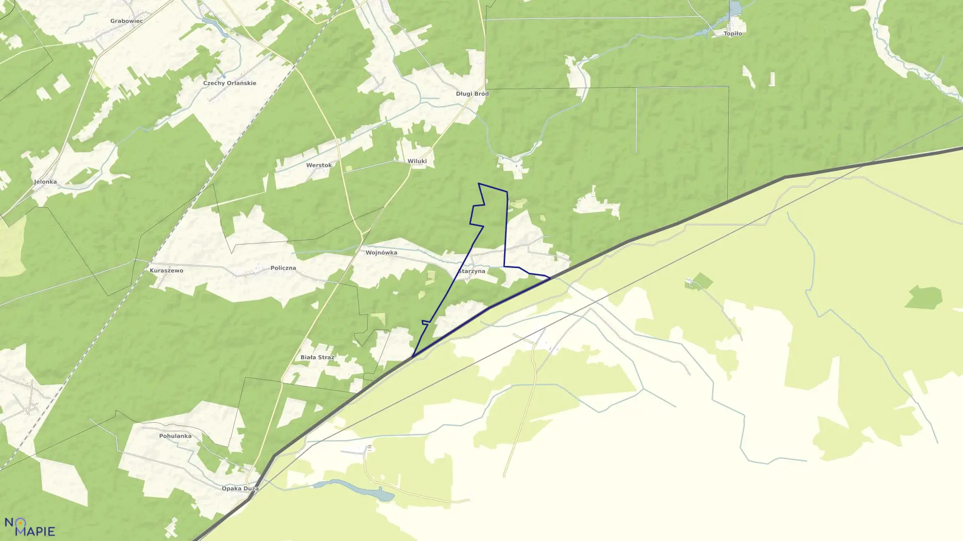 Mapa obrębu STARZYNA w gminie Dubicze Cerkiewne