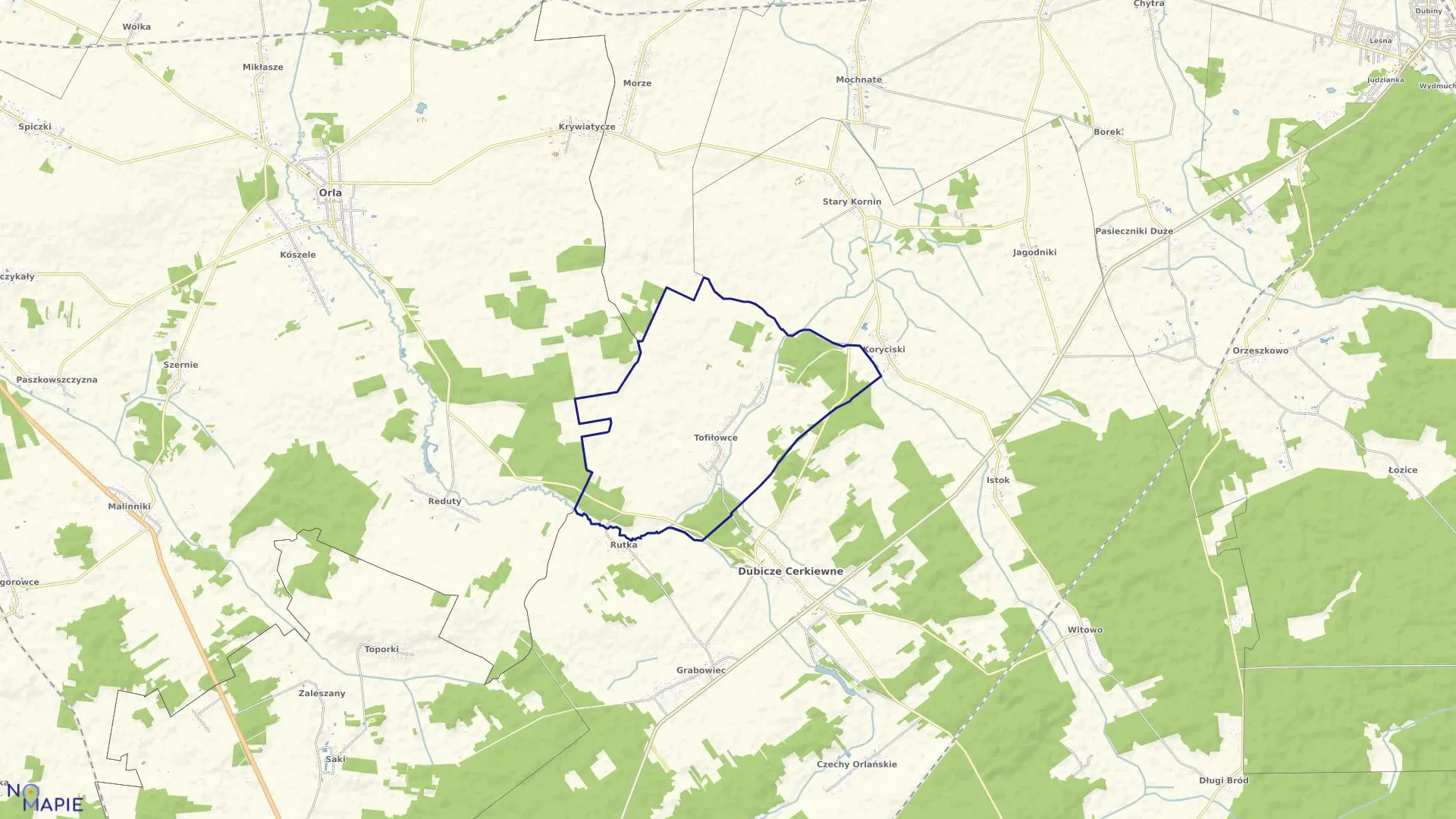 Mapa obrębu TOFIŁOWCE w gminie Dubicze Cerkiewne