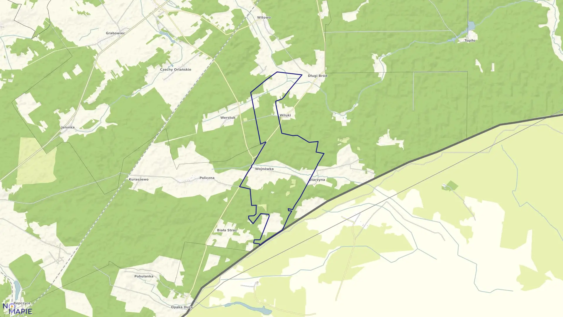 Mapa obrębu WOJNÓWKA w gminie Dubicze Cerkiewne